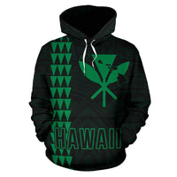 Polynesian Kakau Kanaka Map of Hawaii Hoodie Green - Polynesian Pride