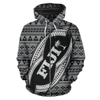 Fiji Polynesian Zip up Hoodie Tapa Pattern Rugby Ball - Polynesian Pride