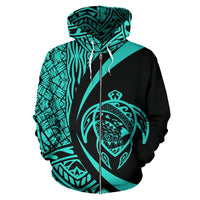 Polynesian Turtle Map of Hawaii Zip Hoodie Turquoise Circle Style - Polynesian Pride