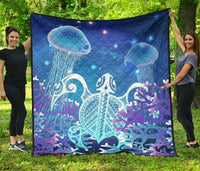 Hawaii Turtle Jellyfish Coral Galaxy Premium Quilt Galaxy - Polynesian Pride