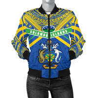 Solomon Islands Women Bomber Jacket Simple Coat Of Arms Rugby - Polynesian Pride