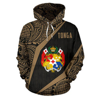 Tonga Polynesian Hoodie Tonga Coat of Arms Polynesian Tattoo Gold - Polynesian Pride
