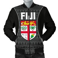 Fiji Men's Bomber Jacket - Tapa Pattern Sport Style Black - Polynesian Pride