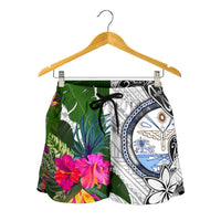 Marshall Islands Women's Short White - Turtle Plumeria Banana Leaf Crest - Polynesian Pride