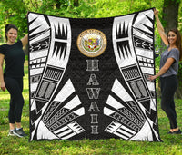 Hawaii Premium Quilt - Hawaii Seal Polynesian White Tattoo (Black) Black - Polynesian Pride