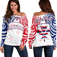 Hawaiian Kanaka Women's Off Shoulder Sweater Flag Nation Demodern White AH White - Polynesian Pride