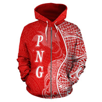 Papua New Guinea Polynesian Zip up Hoodie Coconut Tree Red and White - Polynesian Pride
