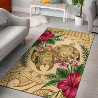 hawaii Rug - Turtle Rug Strong Pattern Hibiscus Plumeria AH Gold - Polynesian Pride