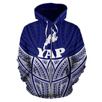 Yap Polynesian Zip up Hoodie Blue Pride Map and Seal - Polynesian Pride