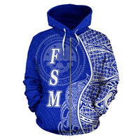 Federated States of Micronesian Polynesian Zip up Hoodie Coconut Tree Blue - Polynesian Pride
