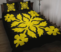 Hawaiian Quilt Bed Set Royal Pattern - Black And Yellow - B2 Style Yellow - Polynesian Pride