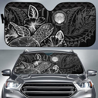Northern Mariana Islands Auto Sun Shades Turtle Hibiscus Black Auto Sun Shade Universal Fit Black - Polynesian Pride