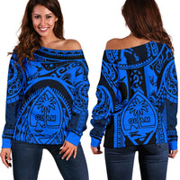 Polynesian Off Shoulder Sweaters - Guam Flag, Seal with Maui Moana Tattoo - Polynesian Pride