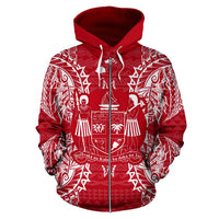 Fiji Polynesian All Over Zip up Hoodie Map Red White - Polynesian Pride