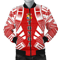 Tonga Men Bomber Jackets - Polynesian Tattoo Flag White - Polynesian Pride