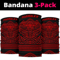 Hawaiian Kanaka Map Bandana 3 - Pack Attack Warrior Red - Polynesian Pride