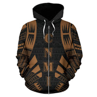 CNMI All Over Zip up Hoodie Brown Tattoo Style - Polynesian Pride
