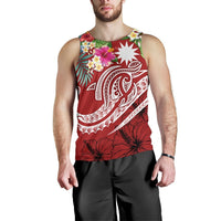 Nauru Polynesian Men's Tank Top - Summer Plumeria (Red) - Polynesian Pride