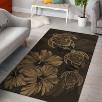 Hawaiian Map Hibiscus Flowers Vintage Polynesian Rug AH Rug Black - Polynesian Pride