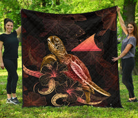 Tokelau Polynesian Premium Quilt - Turtle With Blooming Hibiscus Gold - Polynesian Pride