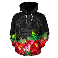 Palau Polynesian Zip Hoodie Black Hibiscus - Polynesian Pride