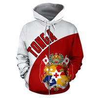 Tonga Zip up Hoodie Tonga Coat of Arms Wave Flag Color - Polynesian Pride