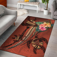 Polynesian Turtle Area Rug - Tribal Tattoo with Hibiscus Coral - Polynesian Pride