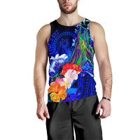 Custom Personalised Chuuk Men's Tank Top - Humpback Whale with Tropical Flowers (Blue) - Polynesian Pride