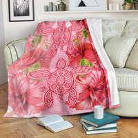 Hawaii Turtle Hibiscus Premium Blanket - Pink Style White - Polynesian Pride