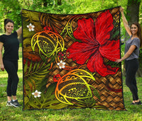 Hawaii Lauhala Hibiscus Polynesian Tropical Reggae Premium Quilt - Wake Style - AH Reggae - Polynesian Pride