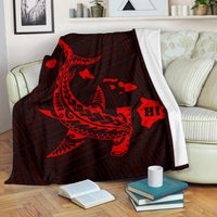 Hawaii Shark Red Polynesian Premium Blanket White - Polynesian Pride