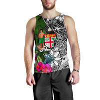 Fiji Men Tank Top - Turtle Plumeria Banana Leaf Crest Black - Polynesian Pride
