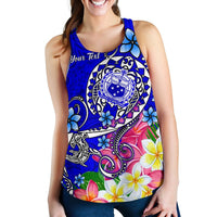Samoa Custom Personalised Women's Racerback Tank - Turtle Plumeria (Blue) - Polynesian Pride