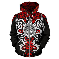 Hawaii Turtle Tribal Red Hoodie Armor Style - Polynesian Pride