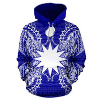 Nauru Polynesian ll Over Hoodie Map Blue - Polynesian Pride