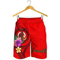 Vanuatu Polynesian Men's Shorts - Floral With Seal Red - Polynesian Pride