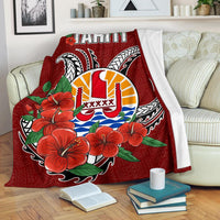 Tahiti Polynesian Premium Blanket - Hibiscus Coat of Arm Red White - Polynesian Pride