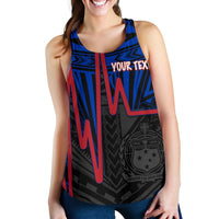 Samoa Personalised Women's Racerback Tank - Samoa Seal With Polynesian Patterns In Heartbeat Style (Blue) - Polynesian Pride