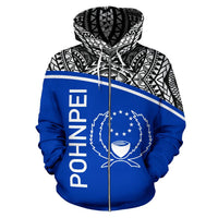 Pohnpei All Over Zip up Hoodie Micronesia Curve Blue Style - Polynesian Pride