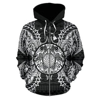 Polynesian Hawaii All Over Zip up Hoodie Map Turtle Black - Polynesian Pride