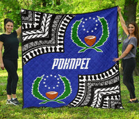Pohnpei Premium Quilt - Pohnpei Flag Micronesian Pattern Blue - Polynesian Pride