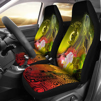 Vanuatu Car Seat Covers - Humpback Whale with Tropical Flowers (Yellow) Universal Fit Yellow - Polynesian Pride