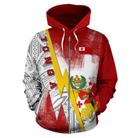 Tonga Zip up Hoodie Tonga Flag Coat of Arms With Polynesian Tattoo Style K13 - Polynesian Pride