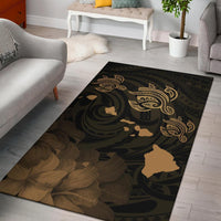 Hawaii Turtle Hibiscus Map Polynesian Area Rug AH Rug Gold - Polynesian Pride
