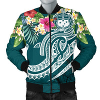 Samoa Polynesian Men's Bomber Jacket - Summer Plumeria Blue - Polynesian Pride