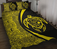 Hawaii Turtle Map Polynesian Quilt Bed Set - Yellow - Circle Style - Polynesian Pride