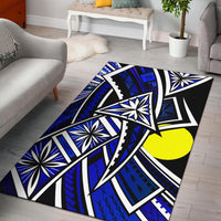 Palau Area Rug - Tribal Flower Special Pattern Blue Color - Polynesian Pride