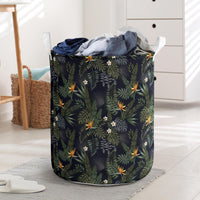 Tropical Leaves And Flowers In The Night Style Hawaii Laundry Basket Laundry Basket One Size Black - Polynesian Pride