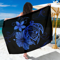 Hawaii Turtle Hibiscus Plumeria Poly Sarong - Blue Sarong One Size Blue - Polynesian Pride