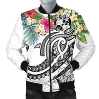 Tonga Polynesian Men's Bomber Jacket - Summer Plumeria (White) Whitle - Polynesian Pride